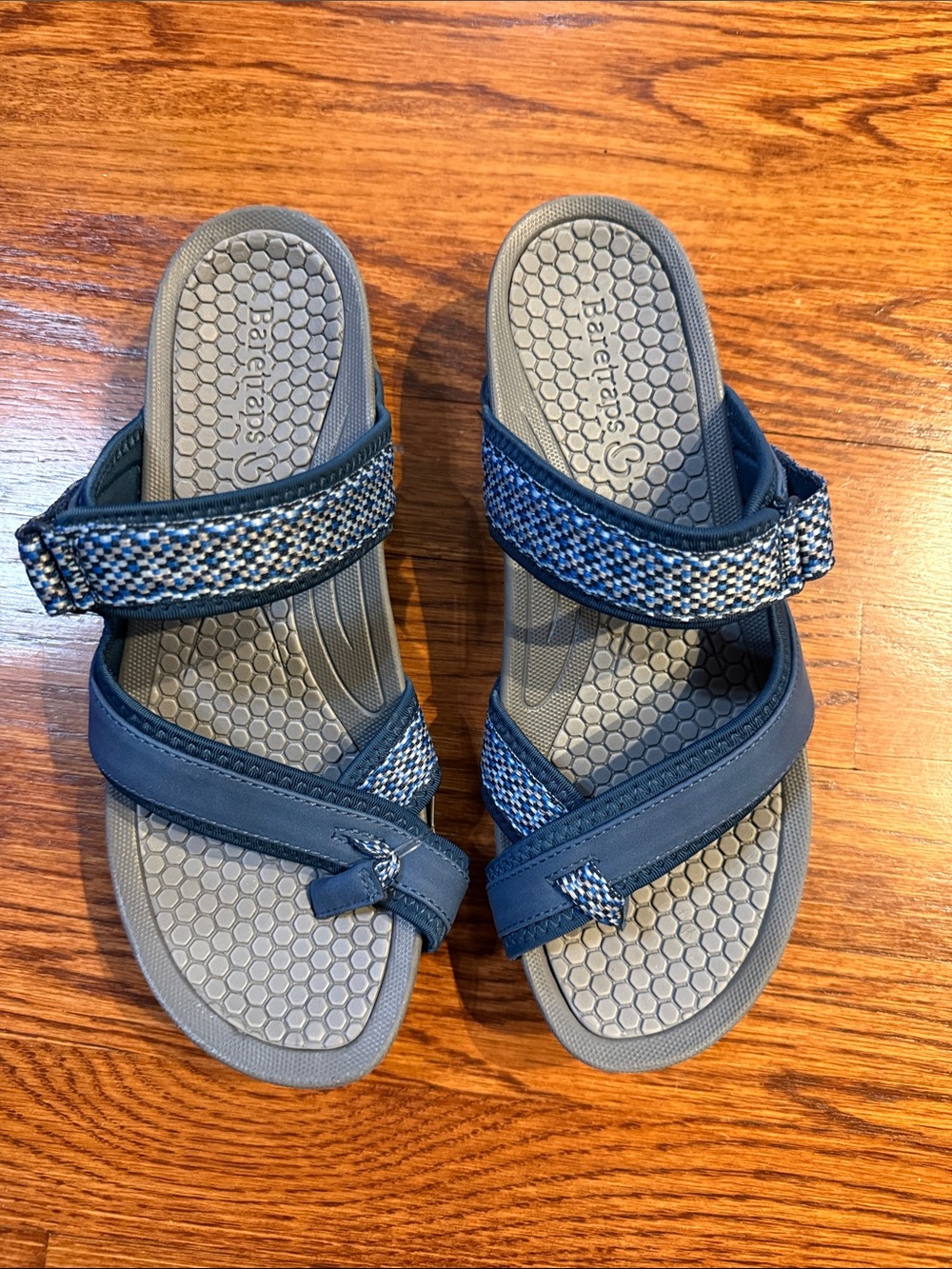 BareTraps Navy and Gray Adjustable Strap Sandals